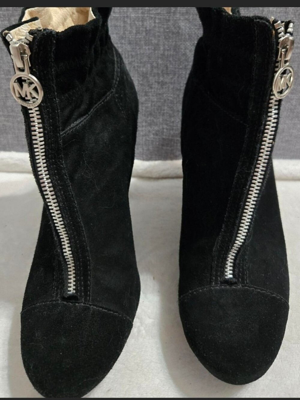 Michael Kors Black Suede Front-Zip Ankle Booties - Picture 2 of 5